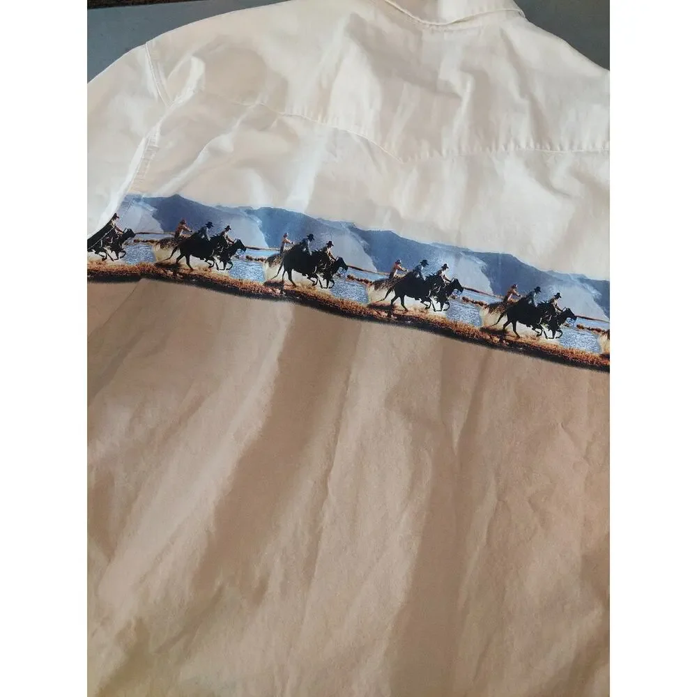 Vintage Wrangler Rodeo Cowboy Horses Print Western Pearl Snap Shirt Size XXL - Picture 7 of 13